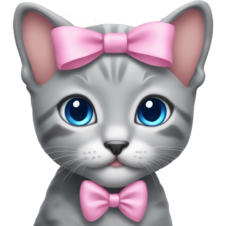 blue eyes grey kitten with pink bow on head emoji