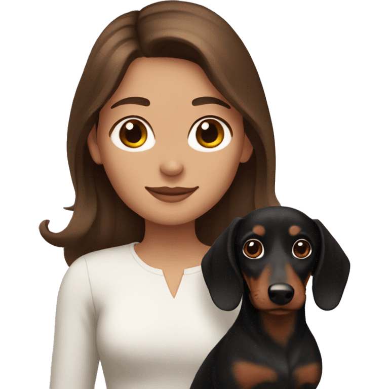 brown haired girl with black long haired dachshund  emoji