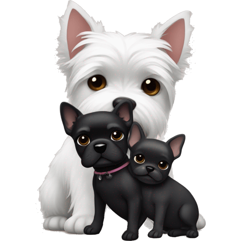 Westie and black Frenchie hugging emoji