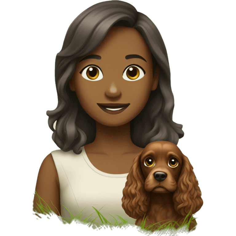 girl with brown cocker spaniel in grass emoji