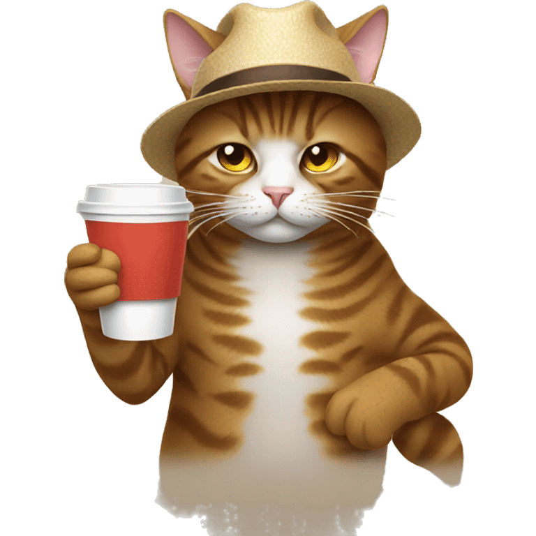 frustrated cat drinking coffee wearing hat emoji