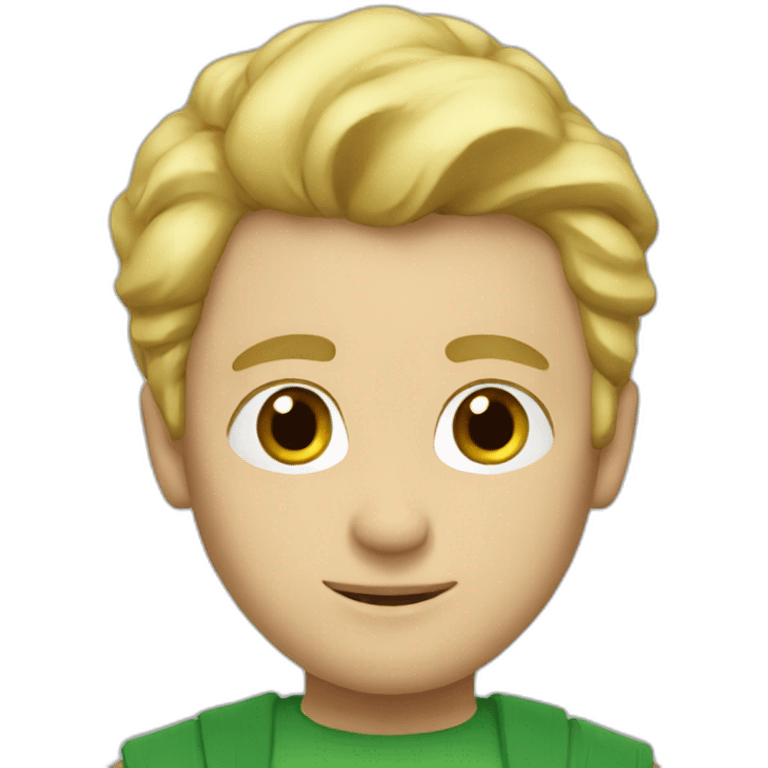 Man, blond hair, green tunic, emoji