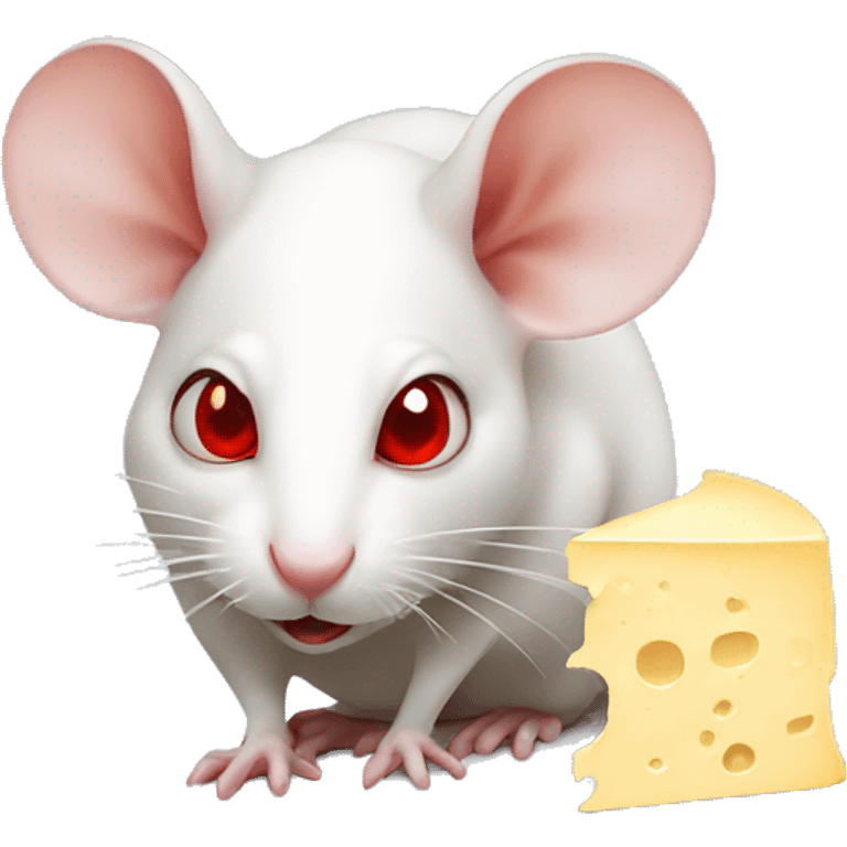 White rat with red eyes eating cheese emoji