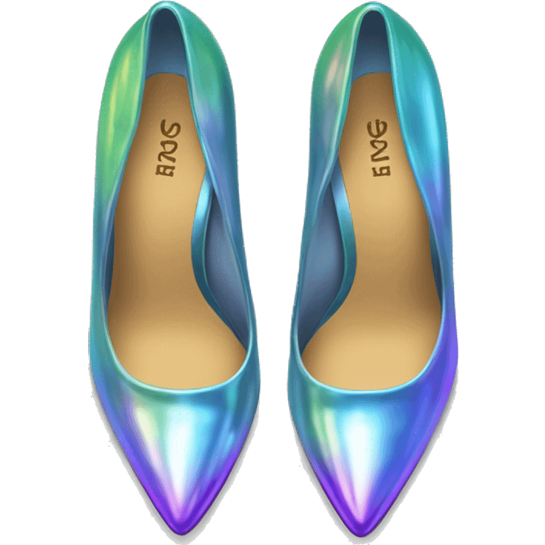 Realistic isolated top view of a pair of iridescent pointed toe high heel shoes. emoji