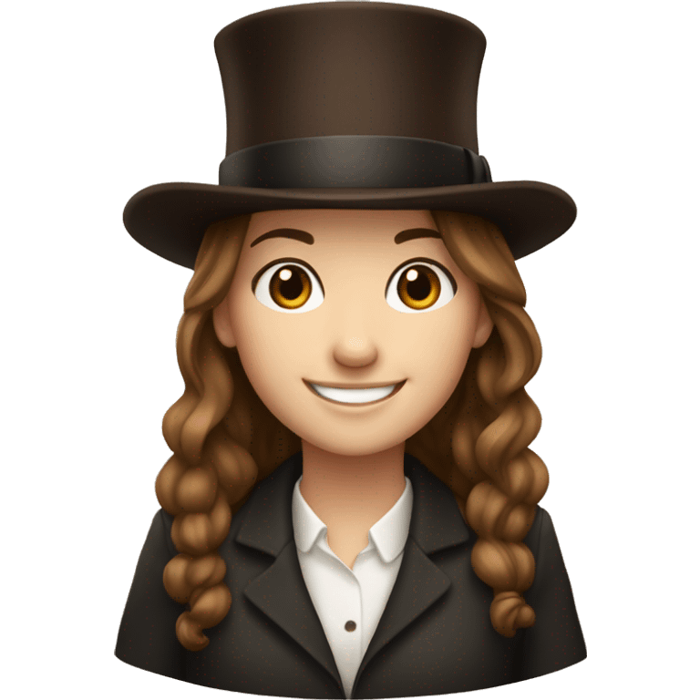 happy white girl - brown hair- brown in top hat emoji