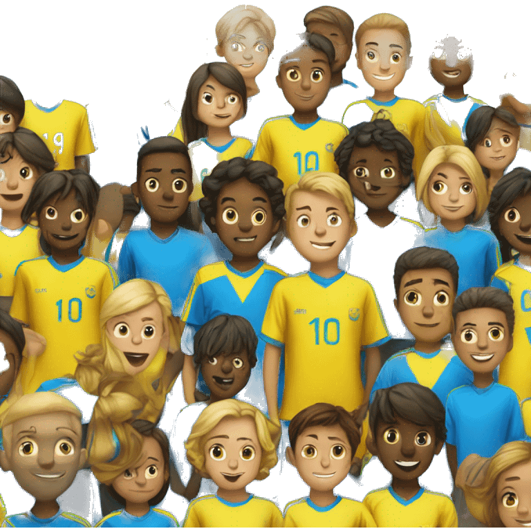 soccer kids team with blue and yello shirts emoji