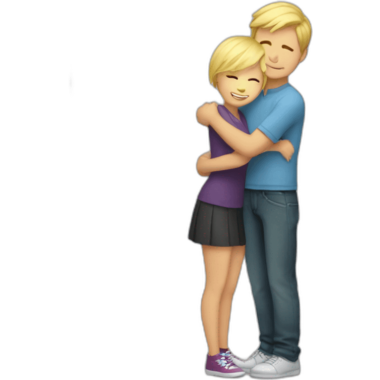 Short blonde hair girl hugs tall boy emoji