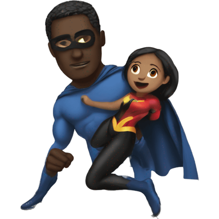 Black Superhero saving woman emoji