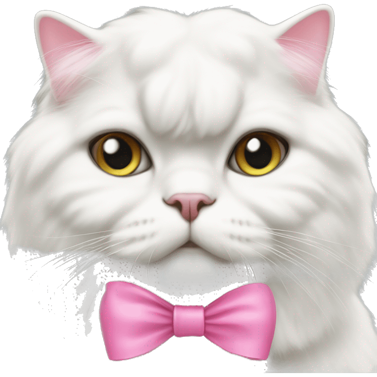 White Persian flat faced cat with pink bow emoji