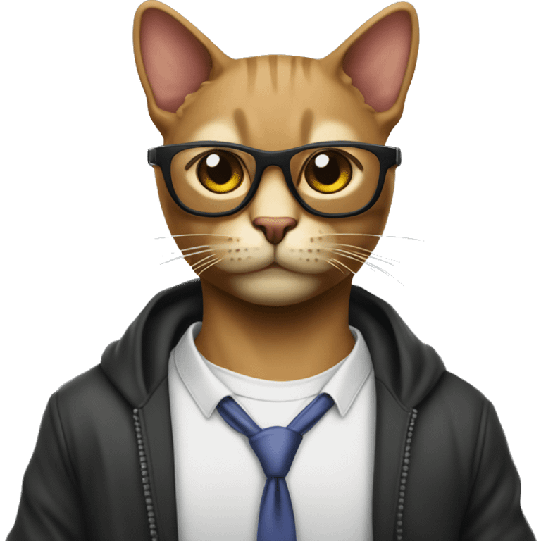 Mulatto hiphop confident business ghetto adult cat full body pfp with smart glasses and chill eyes emoji