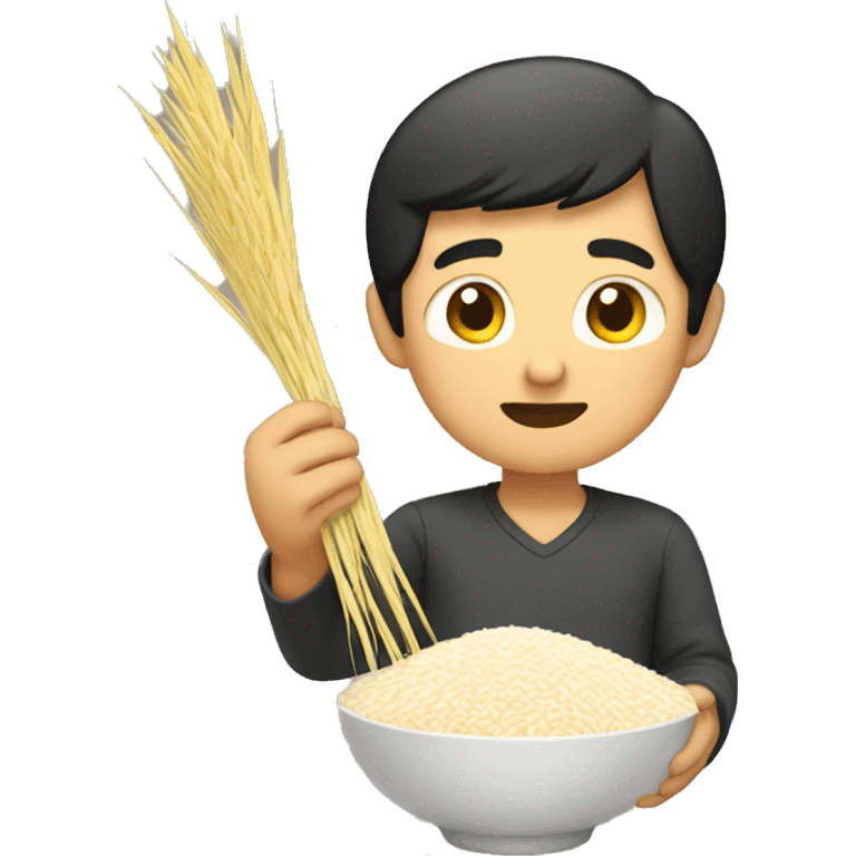 Asian guy picking rice emoji