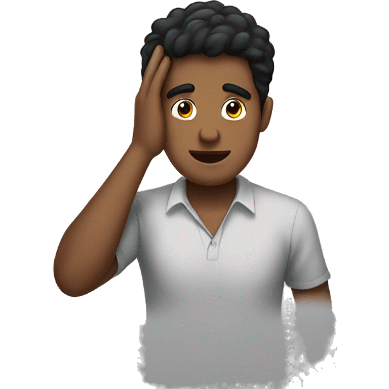 A black haired guy holdin his ears with opposite hands emoji