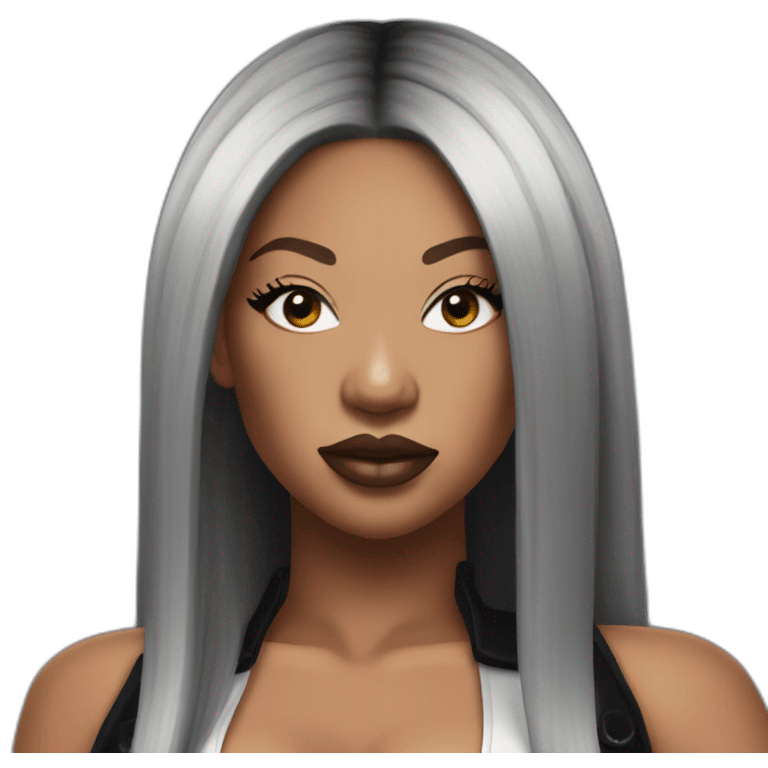 The rapper Megan Thee Stallion with black hair emoji