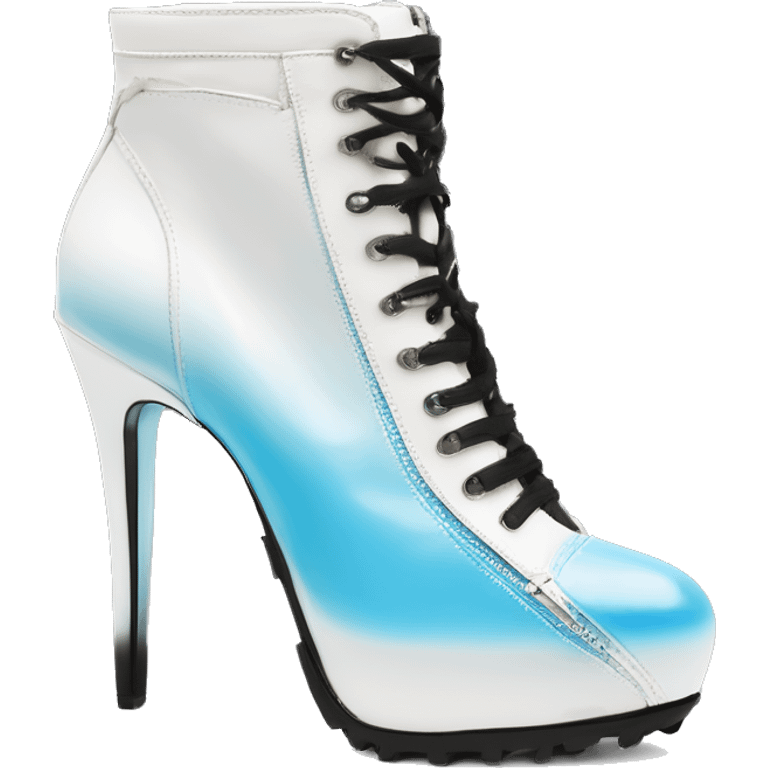 Realistic isolated top view of a pair of white,sky blue,and black ombre Jimmy Choo Stiletto Heel Zippered ankle bootie boots  emoji