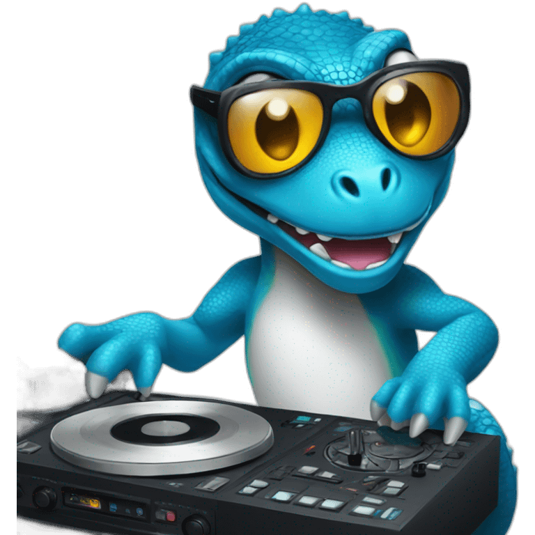 blue lizard playing dj emoji