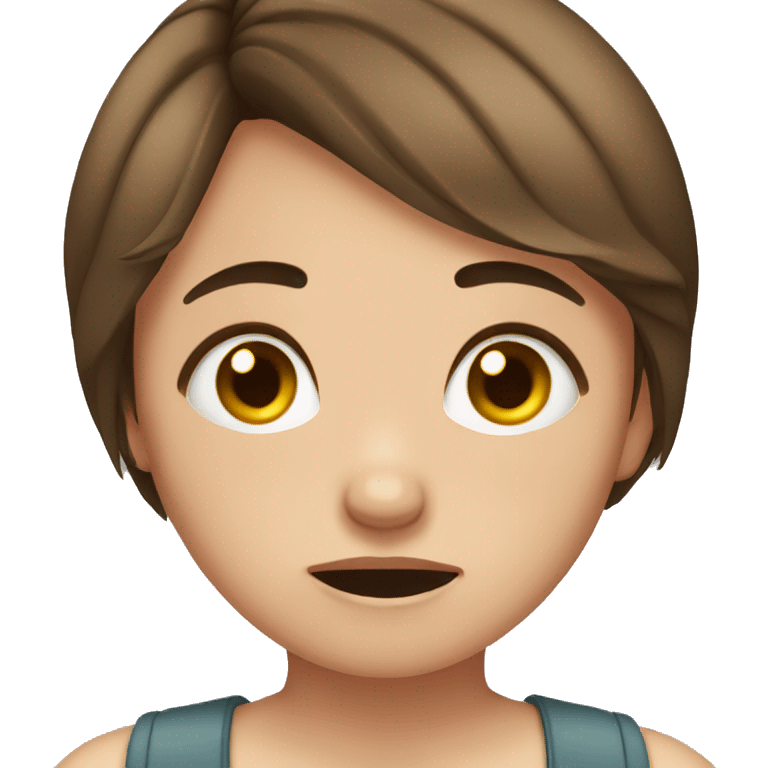 short brown hair girl with brown eyes, crying emoji