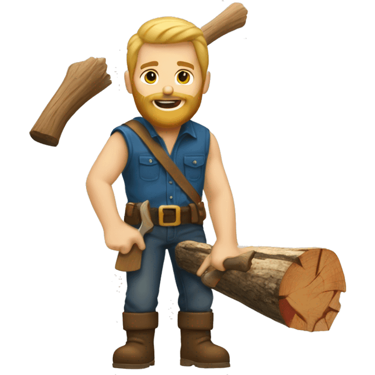 white man lumberjack with beard blond hair chopping firewood emoji