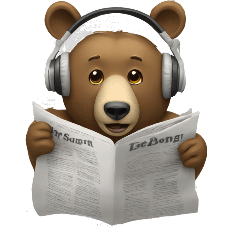 Bear wearing headphones reading a newspaper. emoji