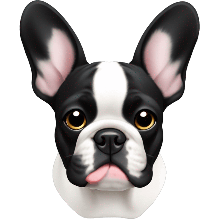 French bulldog black and white, muzzle black with a white stripe in the middle emoji