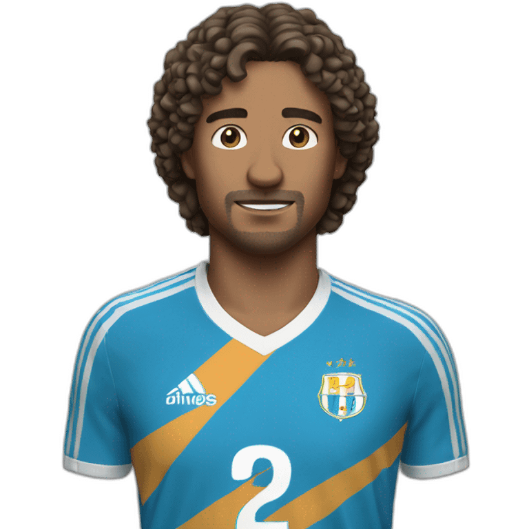 Man with slightly curly and medium-length hair, Marseille football shirt, no beard  emoji