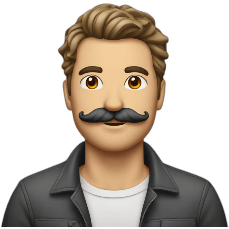 Homme au cheveux lisser sur le côté et avec une moustache carrée emoji