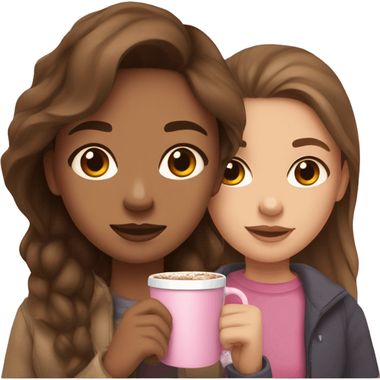 girl with light skin brown eyes mid length brown hair and a light pink girl holding a cup of hot chocolate emoji