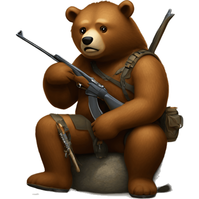 A bear sitting on a hunter emoji