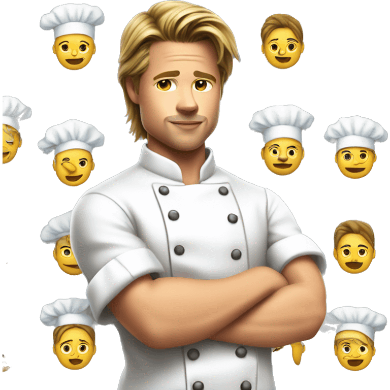 young brad pitt as a chef, rolling up his sleeves. winking emoji