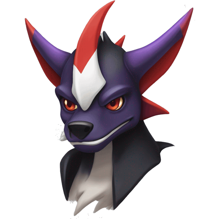 Black Cool Edgy Nargacuga-Houndoom-Garchomp-Noivern Fakémon  with White and Red and purple and black Edgy markings emoji