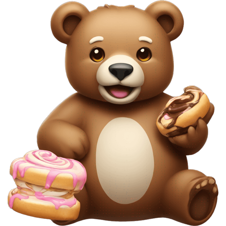 Bear holding a cinnamonroll emoji