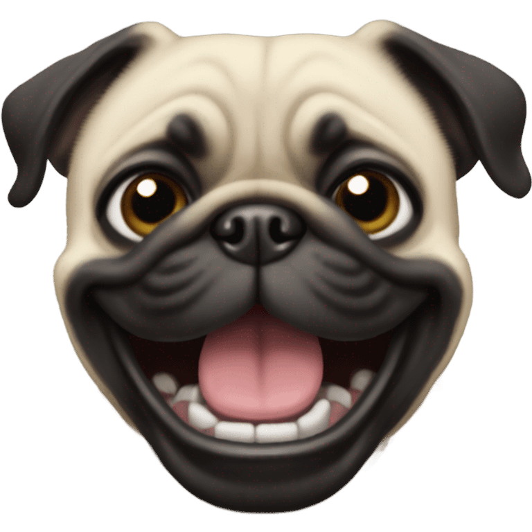 A laughing black pug emoji