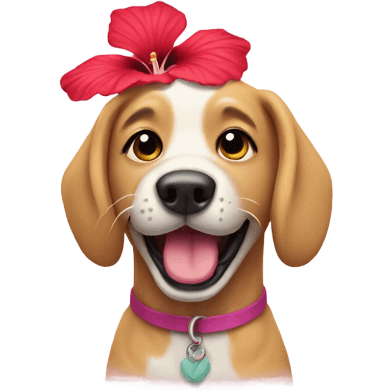 dog wearing hibiscus flower  emoji