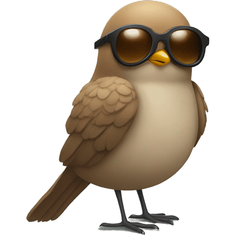 Bird with a human head which has short brown hair and sunglasses emoji