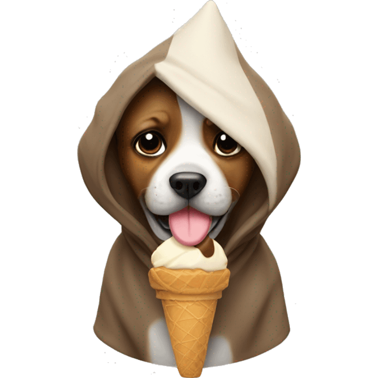 Dog with a ice cream cone and a hoodie emoji