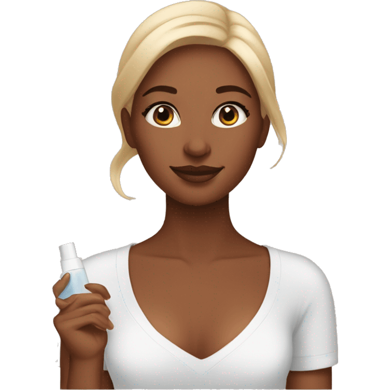 A auburn girl doing her skincare emoji