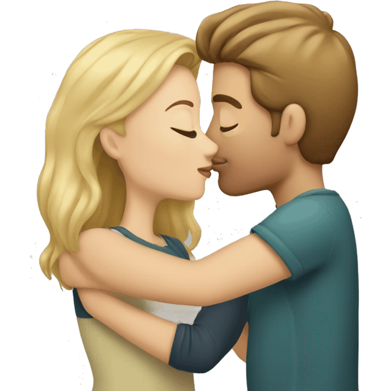 Blonde woman kissing man with brown hair   emoji