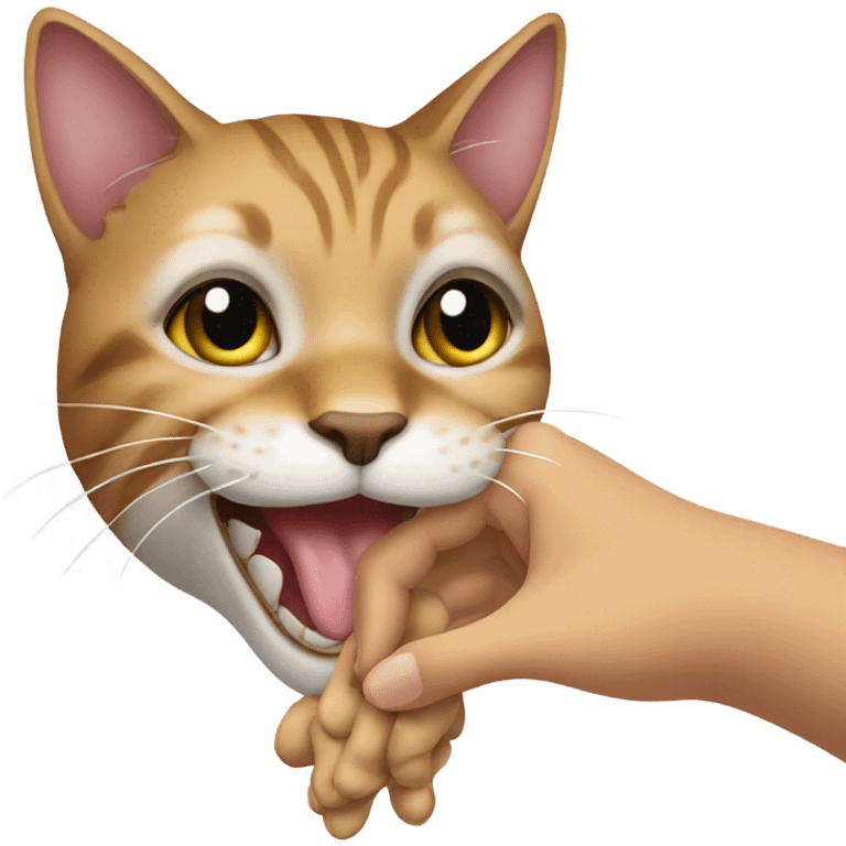 Cat biting a ladies hand emoji