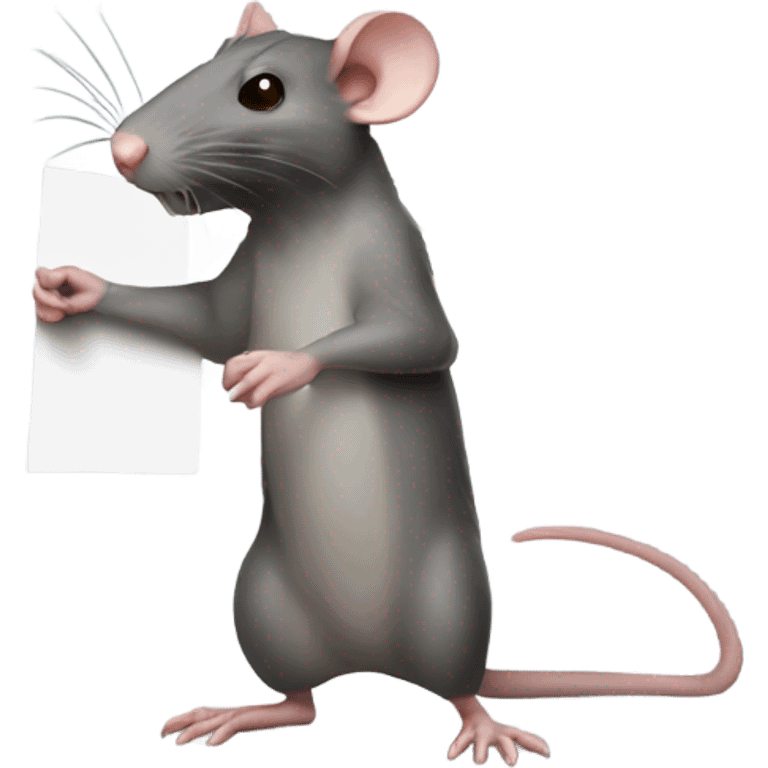 RAT, looks to the left side, holds a sign emoji