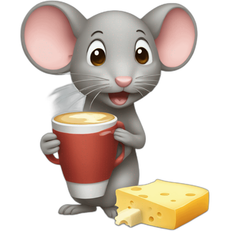 Mouse drink coffee eat cheese emoji