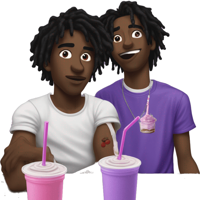 lucki and playbi carti sipping a single purple milkshake with two straws emoji