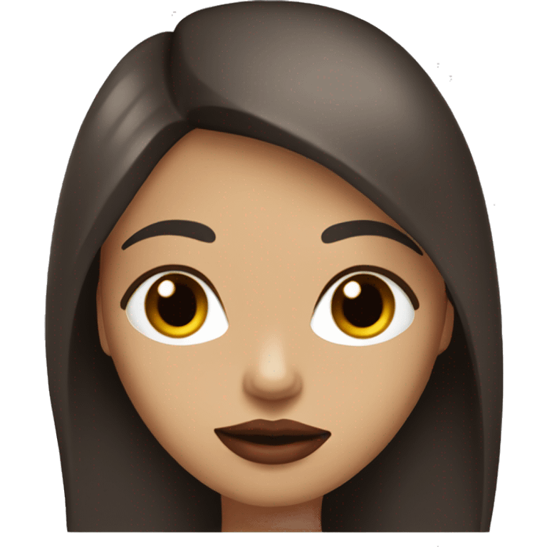 Dark brown straight long hair girl with brown eyes, medium light skin and juicy red lips  emoji