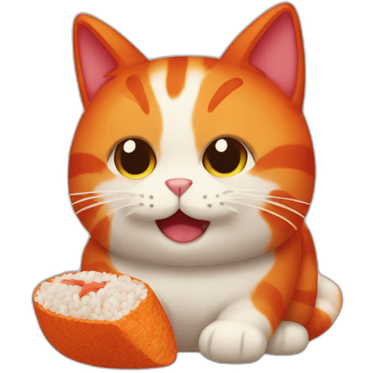 red cat eat onigiri emoji