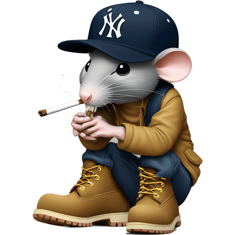 Rat smoking cigarette with New York yankees baseball cap and tan timberland boots  emoji