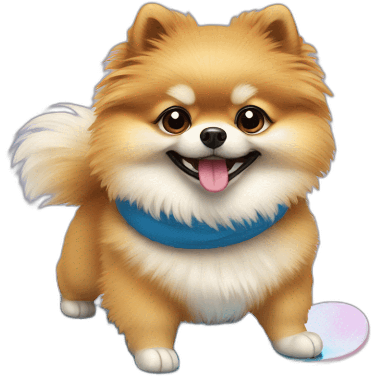 a pomeranian on a snowboard emoji