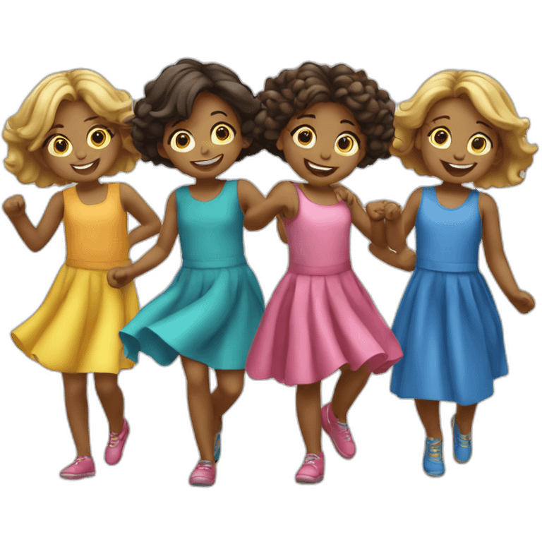 Four girls children dancing emoji