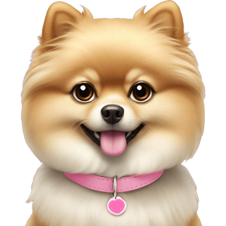 Pomerania crema with pink collar with tag emoji