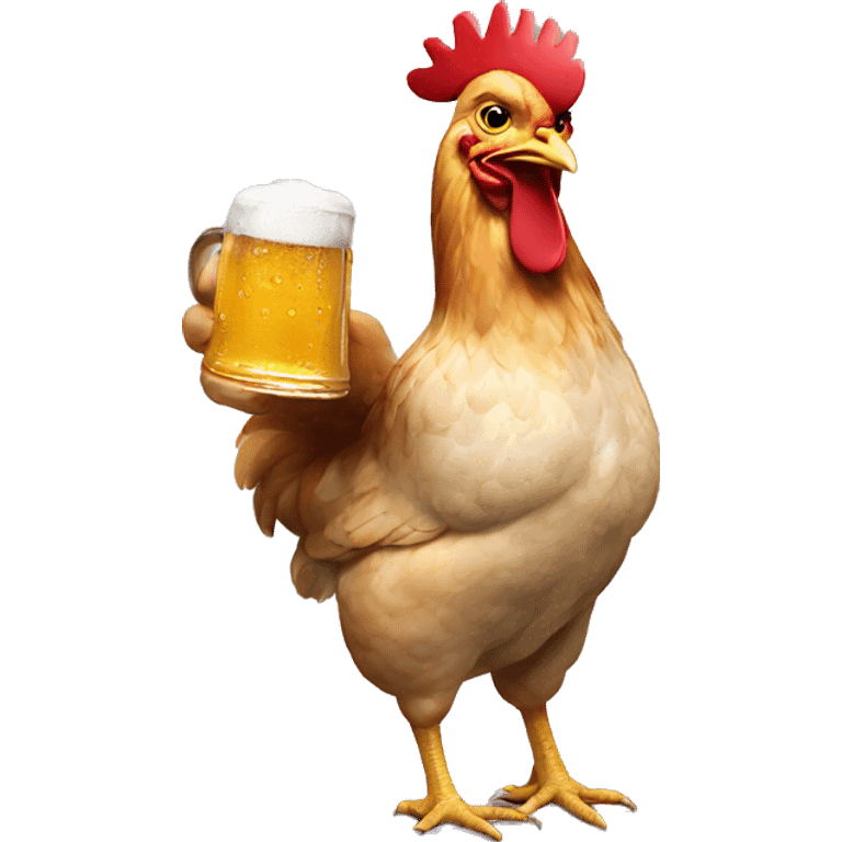 A chicken holding a beer emoji