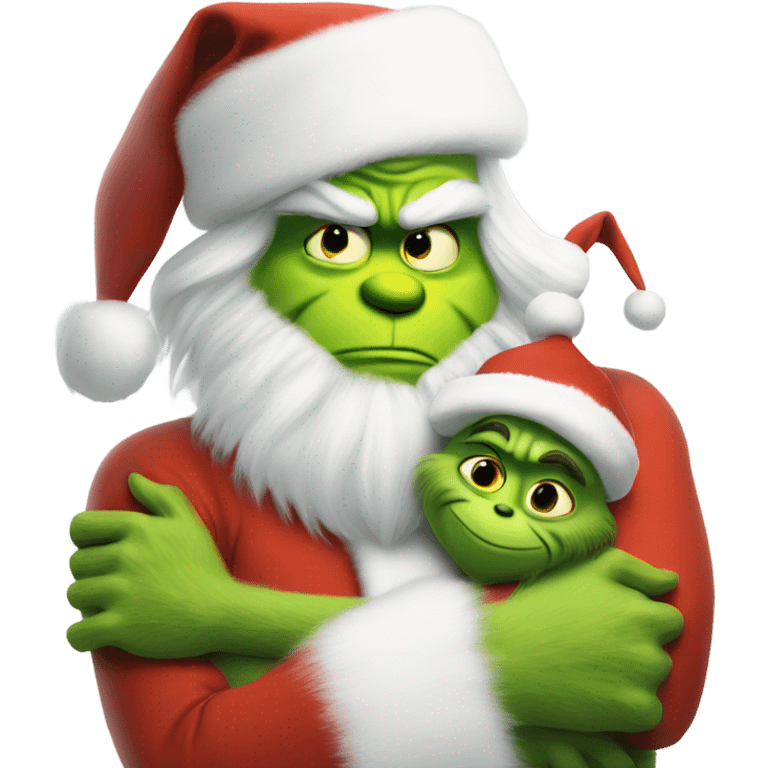 Grinch hugs a real white santa claus emoji