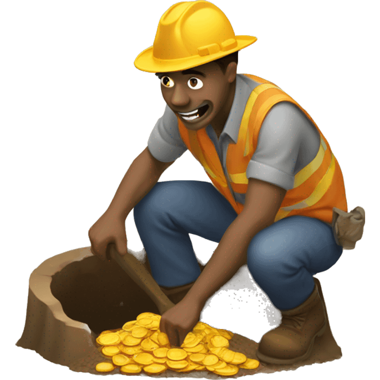 A man digging hole seeing gold coins emoji