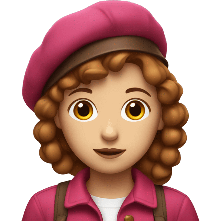 girl with raspberry colored beret with brown hair emoji